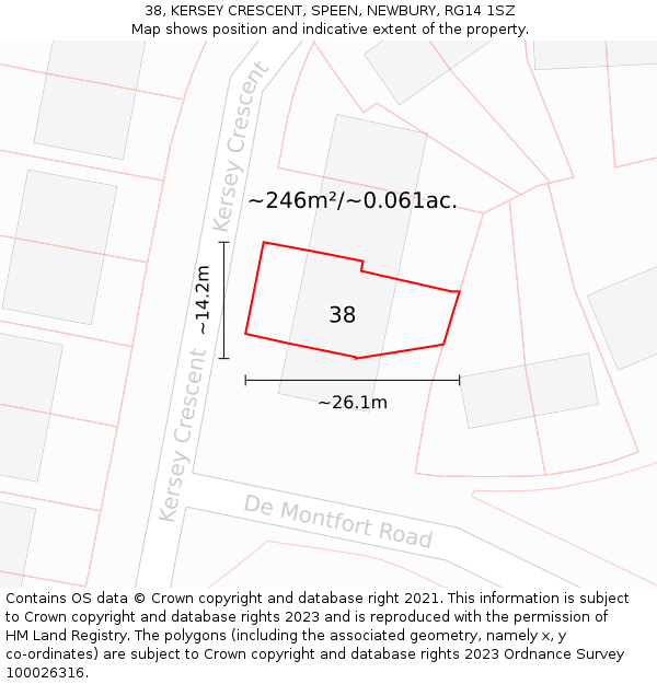 38, KERSEY CRESCENT, SPEEN, NEWBURY, RG14 1SZ: Plot and title map