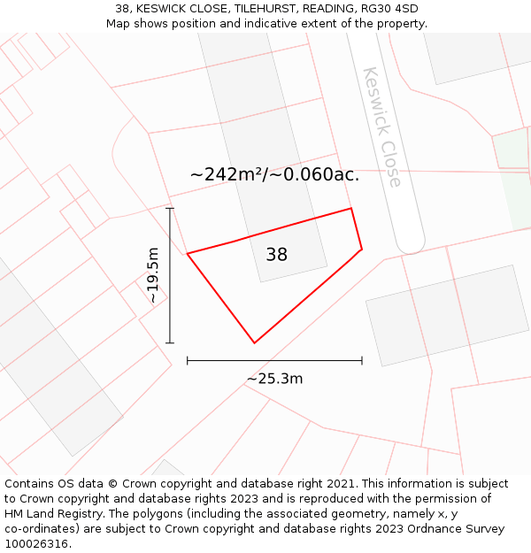 38, KESWICK CLOSE, TILEHURST, READING, RG30 4SD: Plot and title map