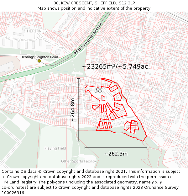 38, KEW CRESCENT, SHEFFIELD, S12 3LP: Plot and title map