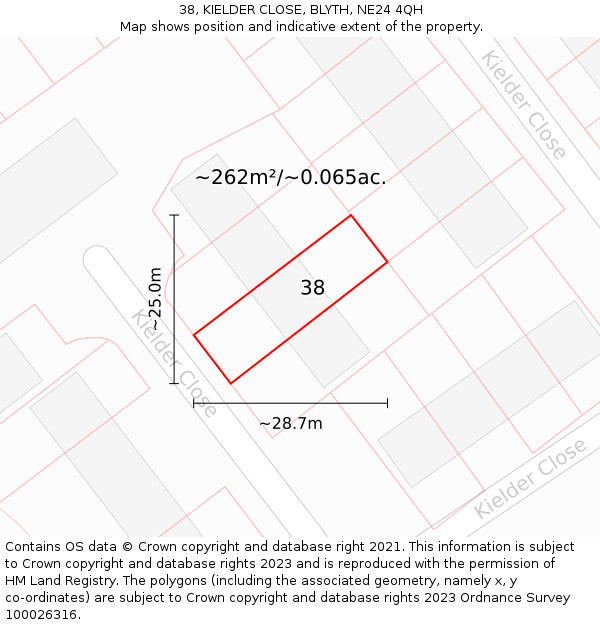 38, KIELDER CLOSE, BLYTH, NE24 4QH: Plot and title map