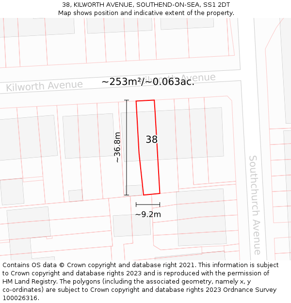 38, KILWORTH AVENUE, SOUTHEND-ON-SEA, SS1 2DT: Plot and title map