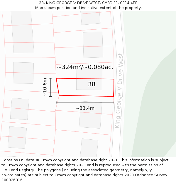 38, KING GEORGE V DRIVE WEST, CARDIFF, CF14 4EE: Plot and title map