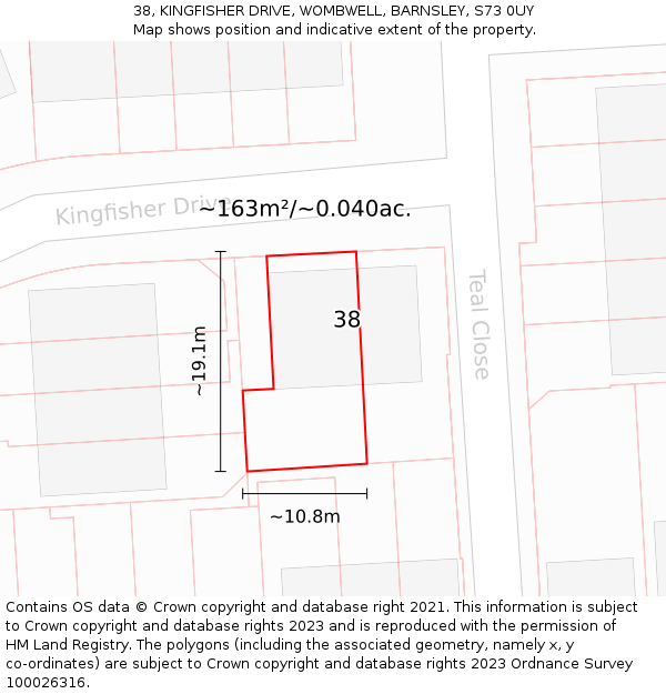 38, KINGFISHER DRIVE, WOMBWELL, BARNSLEY, S73 0UY: Plot and title map