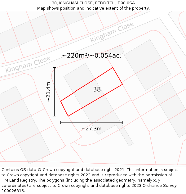 38, KINGHAM CLOSE, REDDITCH, B98 0SA: Plot and title map