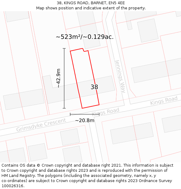 38, KINGS ROAD, BARNET, EN5 4EE: Plot and title map