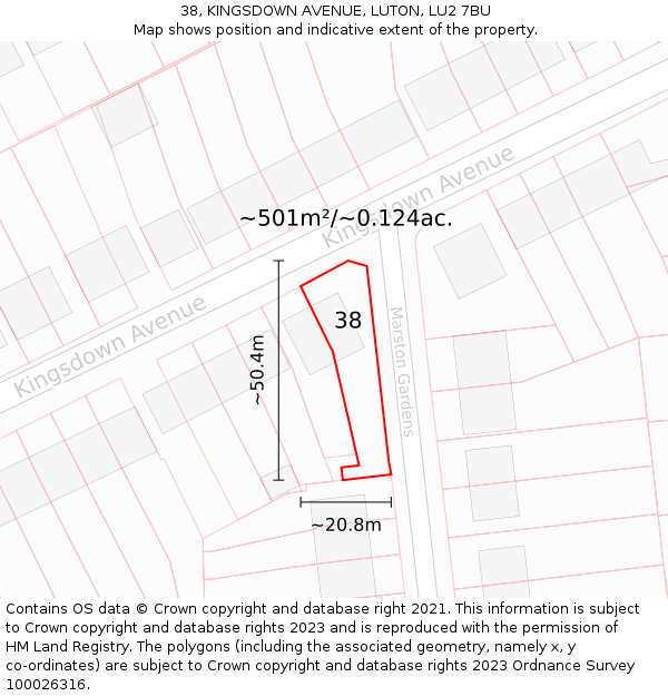 38, KINGSDOWN AVENUE, LUTON, LU2 7BU: Plot and title map