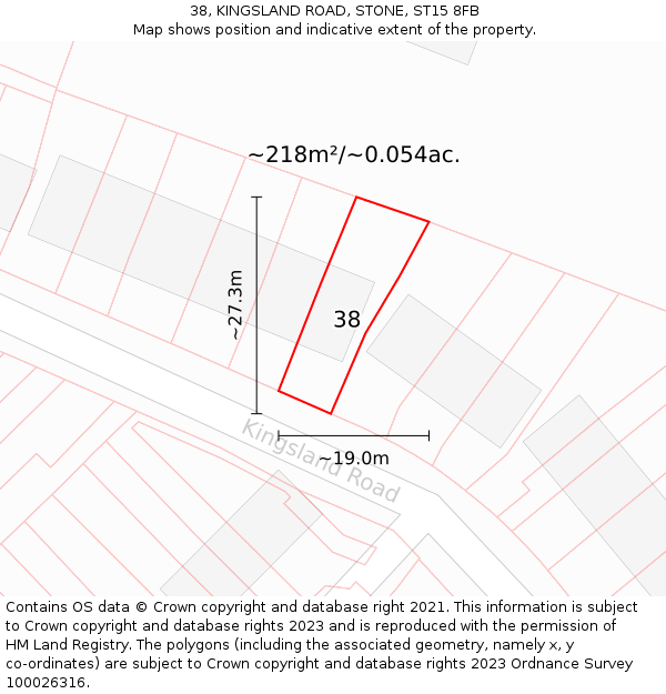 38, KINGSLAND ROAD, STONE, ST15 8FB: Plot and title map