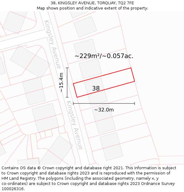 38, KINGSLEY AVENUE, TORQUAY, TQ2 7FE: Plot and title map