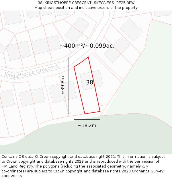 38, KINGSTHORPE CRESCENT, SKEGNESS, PE25 3PW: Plot and title map