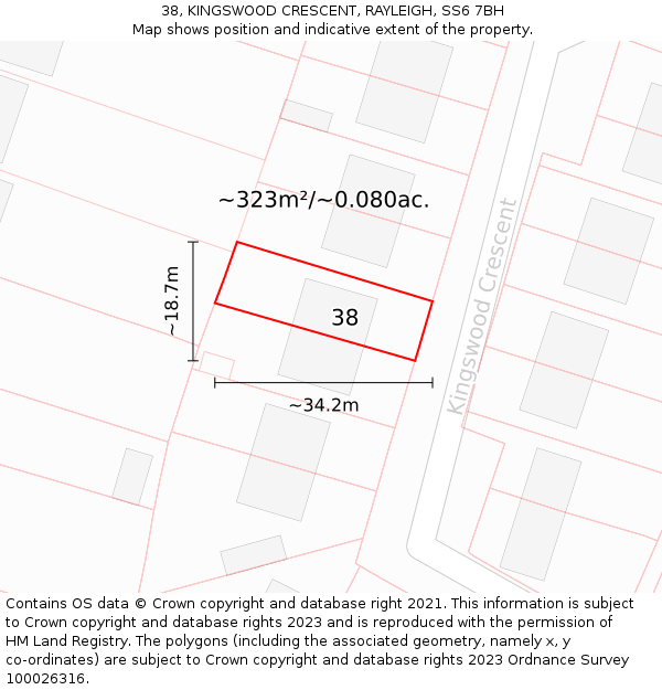 38, KINGSWOOD CRESCENT, RAYLEIGH, SS6 7BH: Plot and title map