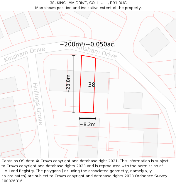 38, KINSHAM DRIVE, SOLIHULL, B91 3UG: Plot and title map