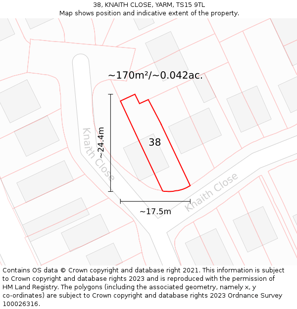 38, KNAITH CLOSE, YARM, TS15 9TL: Plot and title map