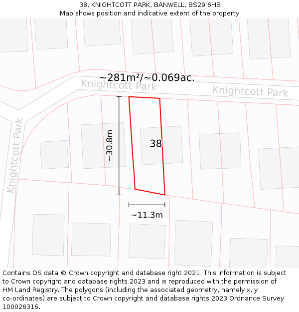38, KNIGHTCOTT PARK, BANWELL, BS29 6HB: Plot and title map