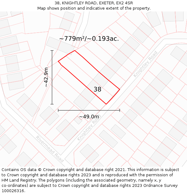 38, KNIGHTLEY ROAD, EXETER, EX2 4SR: Plot and title map