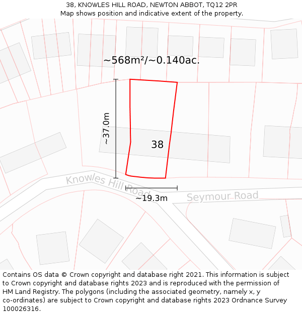 38, KNOWLES HILL ROAD, NEWTON ABBOT, TQ12 2PR: Plot and title map