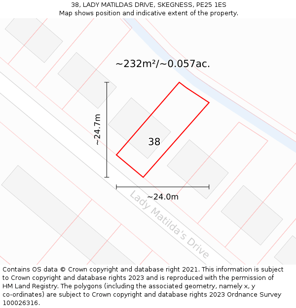 38, LADY MATILDAS DRIVE, SKEGNESS, PE25 1ES: Plot and title map