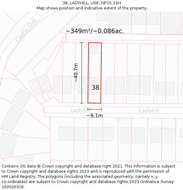 38, LADYHILL, USK, NP15 1SH: Plot and title map