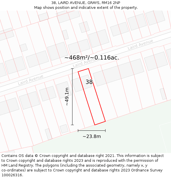 38, LAIRD AVENUE, GRAYS, RM16 2NP: Plot and title map