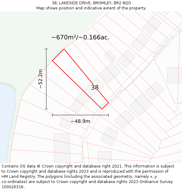 38, LAKESIDE DRIVE, BROMLEY, BR2 8QG: Plot and title map