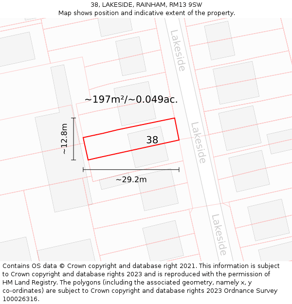 38, LAKESIDE, RAINHAM, RM13 9SW: Plot and title map