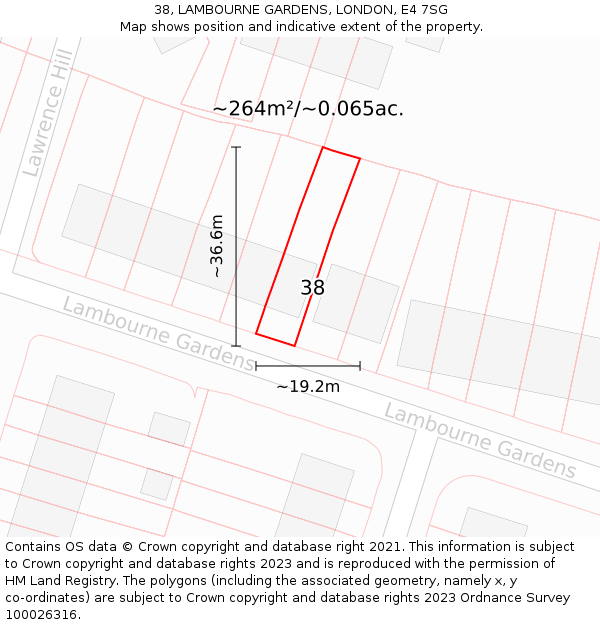 38, LAMBOURNE GARDENS, LONDON, E4 7SG: Plot and title map