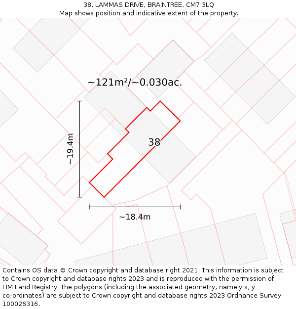 38, LAMMAS DRIVE, BRAINTREE, CM7 3LQ: Plot and title map