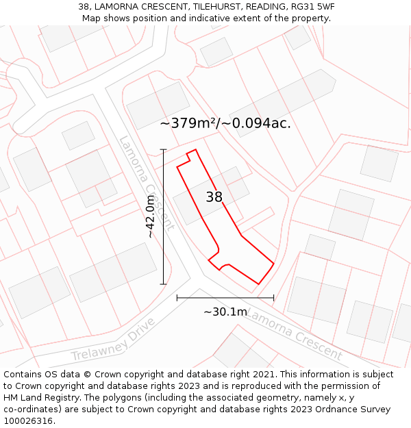 38, LAMORNA CRESCENT, TILEHURST, READING, RG31 5WF: Plot and title map