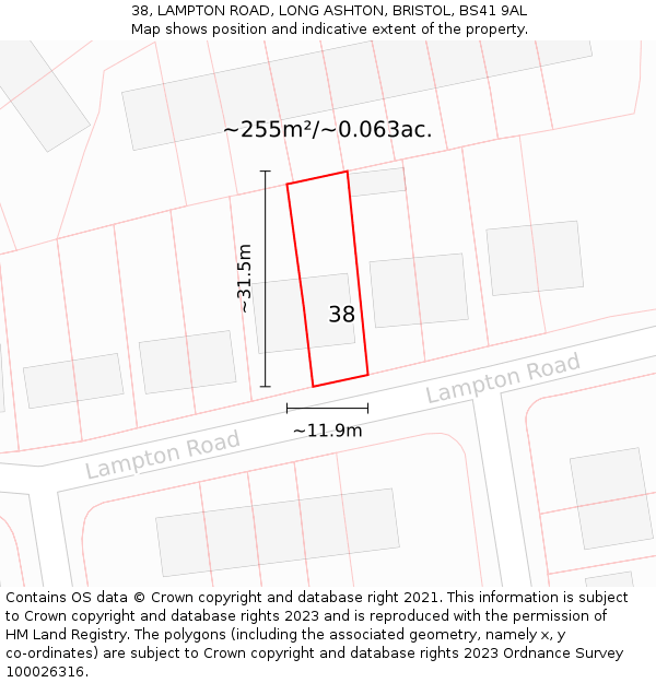 38, LAMPTON ROAD, LONG ASHTON, BRISTOL, BS41 9AL: Plot and title map