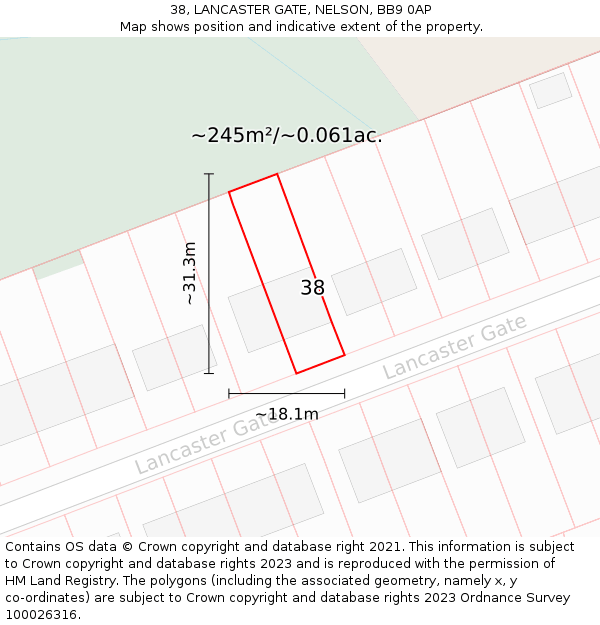 38, LANCASTER GATE, NELSON, BB9 0AP: Plot and title map