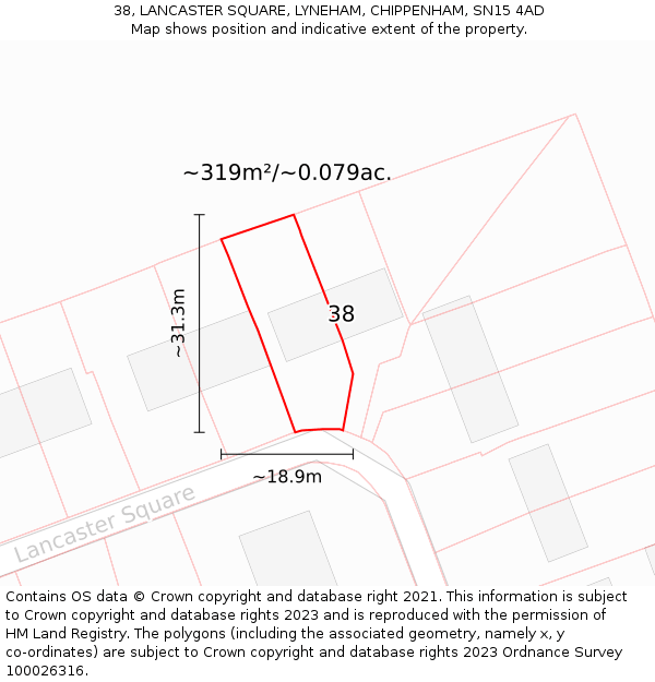 38, LANCASTER SQUARE, LYNEHAM, CHIPPENHAM, SN15 4AD: Plot and title map