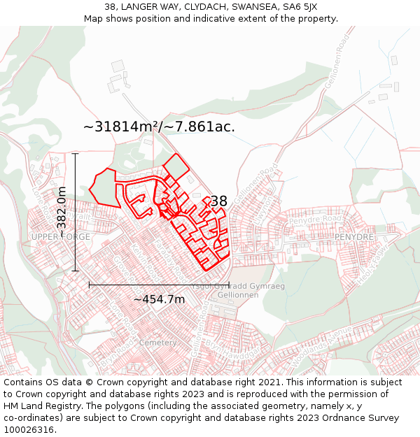 38, LANGER WAY, CLYDACH, SWANSEA, SA6 5JX: Plot and title map
