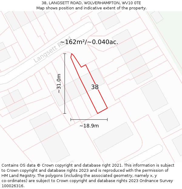 38, LANGSETT ROAD, WOLVERHAMPTON, WV10 0TE: Plot and title map