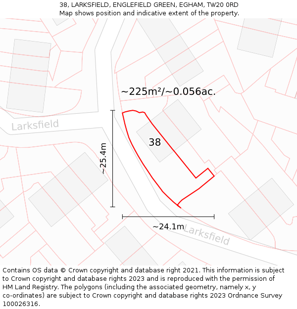 38, LARKSFIELD, ENGLEFIELD GREEN, EGHAM, TW20 0RD: Plot and title map