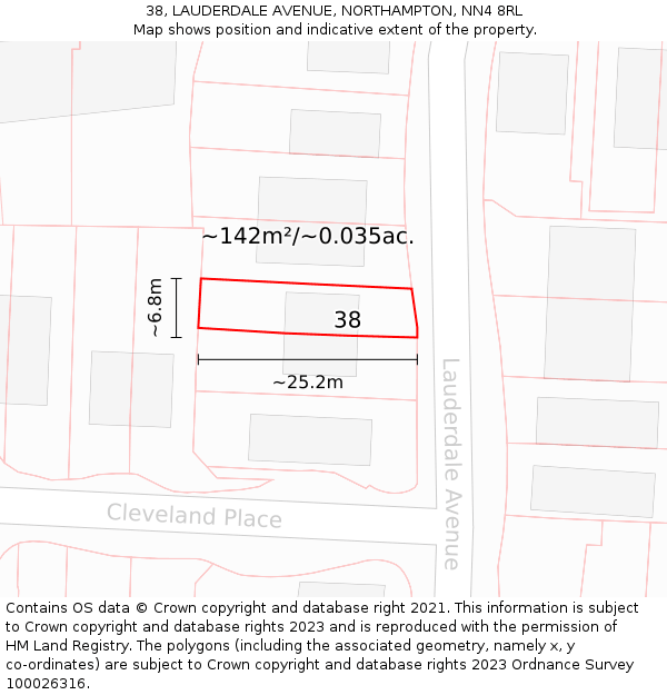 38, LAUDERDALE AVENUE, NORTHAMPTON, NN4 8RL: Plot and title map