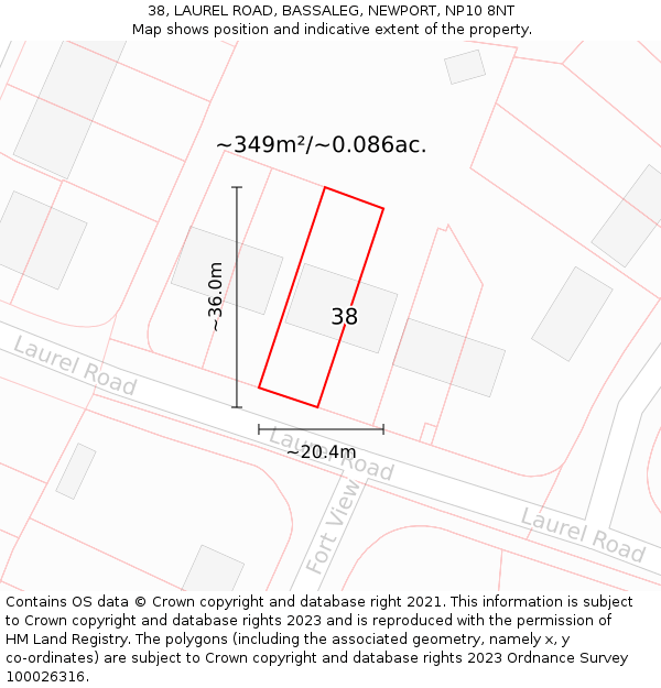 38, LAUREL ROAD, BASSALEG, NEWPORT, NP10 8NT: Plot and title map
