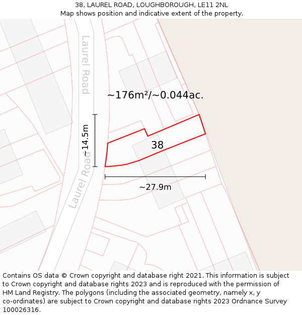 38, LAUREL ROAD, LOUGHBOROUGH, LE11 2NL: Plot and title map