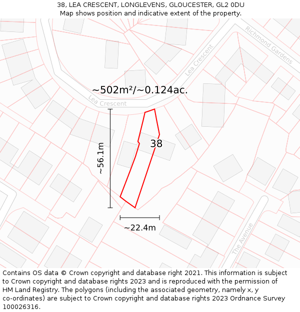 38, LEA CRESCENT, LONGLEVENS, GLOUCESTER, GL2 0DU: Plot and title map