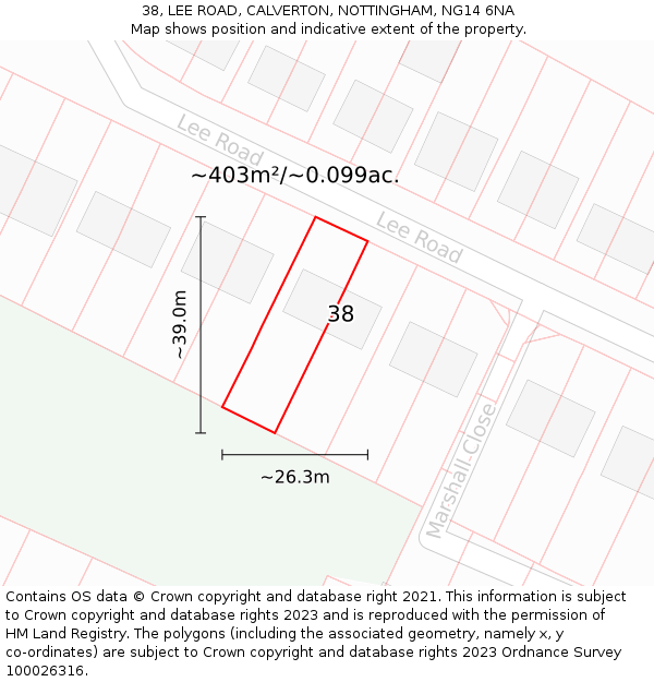 38, LEE ROAD, CALVERTON, NOTTINGHAM, NG14 6NA: Plot and title map