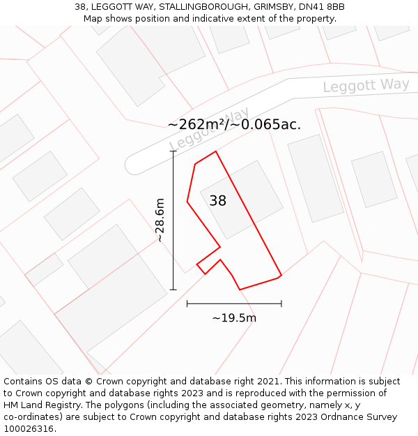 38, LEGGOTT WAY, STALLINGBOROUGH, GRIMSBY, DN41 8BB: Plot and title map