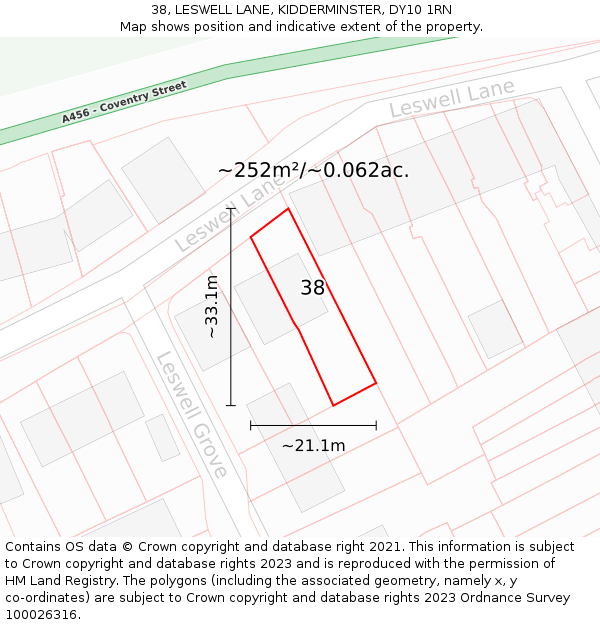 38, LESWELL LANE, KIDDERMINSTER, DY10 1RN: Plot and title map