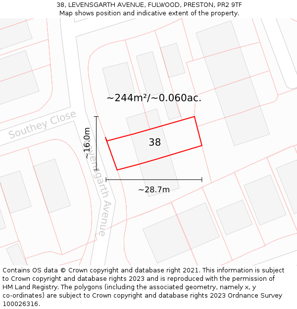 38, LEVENSGARTH AVENUE, FULWOOD, PRESTON, PR2 9TF: Plot and title map