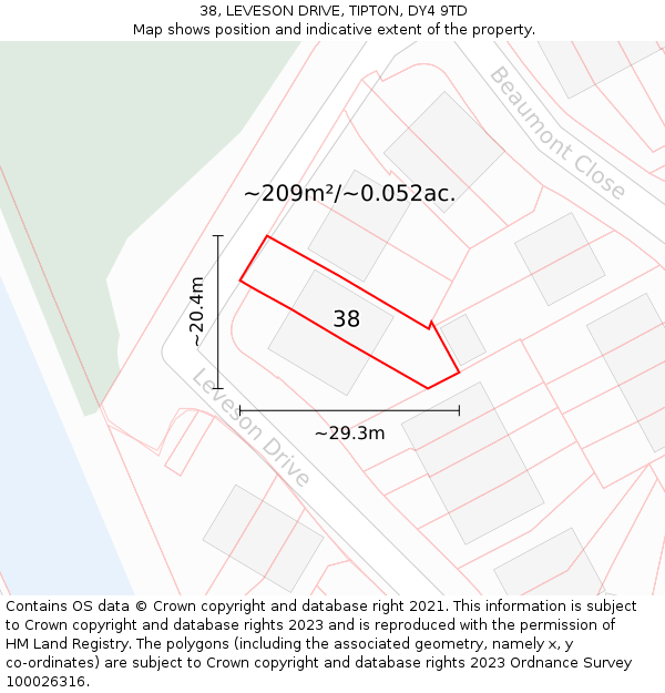 38, LEVESON DRIVE, TIPTON, DY4 9TD: Plot and title map