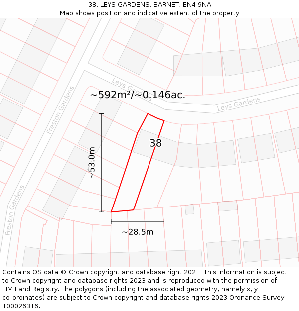 38, LEYS GARDENS, BARNET, EN4 9NA: Plot and title map