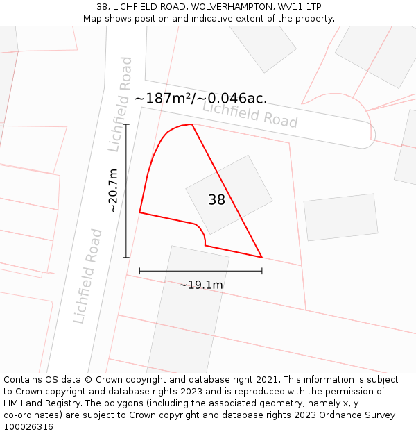 38, LICHFIELD ROAD, WOLVERHAMPTON, WV11 1TP: Plot and title map