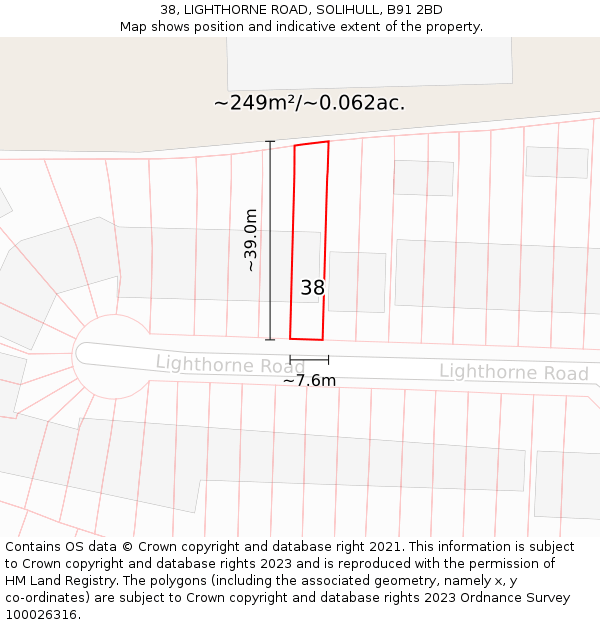 38, LIGHTHORNE ROAD, SOLIHULL, B91 2BD: Plot and title map