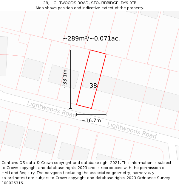 38, LIGHTWOODS ROAD, STOURBRIDGE, DY9 0TR: Plot and title map