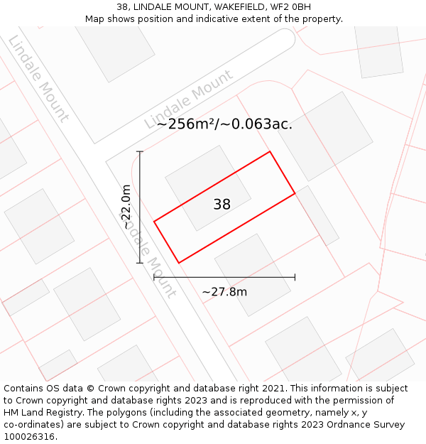 38, LINDALE MOUNT, WAKEFIELD, WF2 0BH: Plot and title map