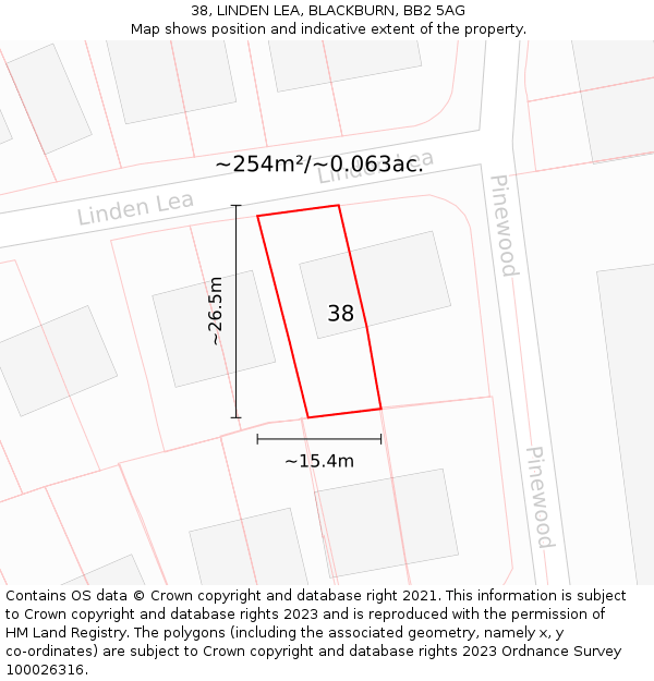 38, LINDEN LEA, BLACKBURN, BB2 5AG: Plot and title map
