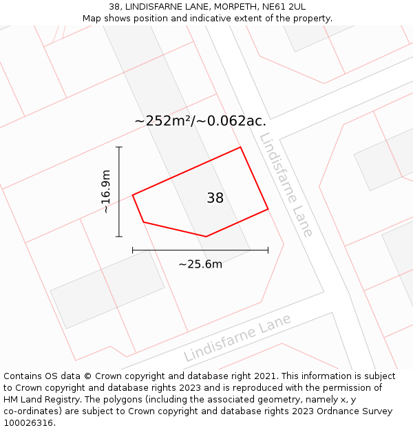 38, LINDISFARNE LANE, MORPETH, NE61 2UL: Plot and title map