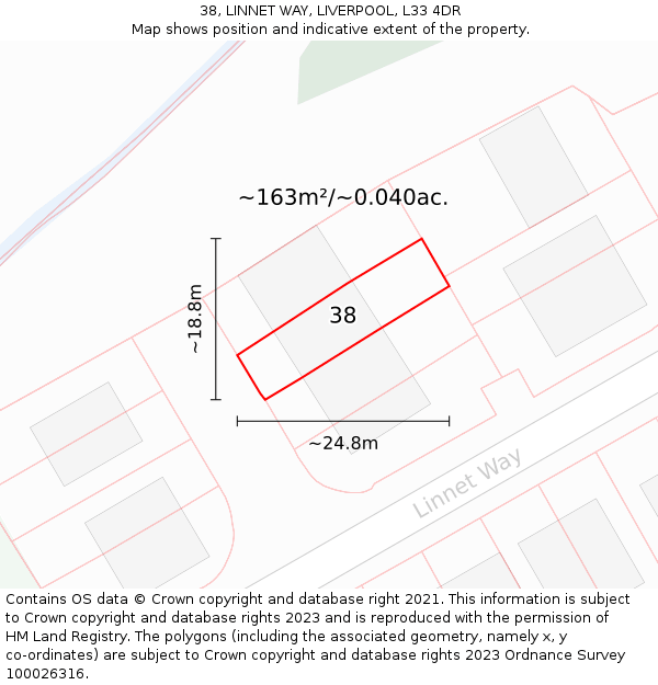 38, LINNET WAY, LIVERPOOL, L33 4DR: Plot and title map